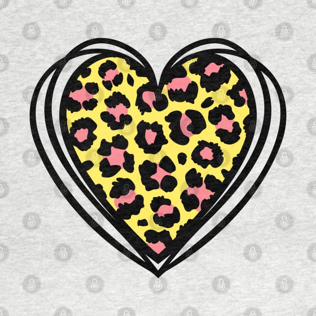 Leopard Print Heart Pink and Yellow by LylaLace Studio